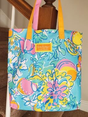 Lilly Pulitzer Blue Pink Yellow Floral Tote